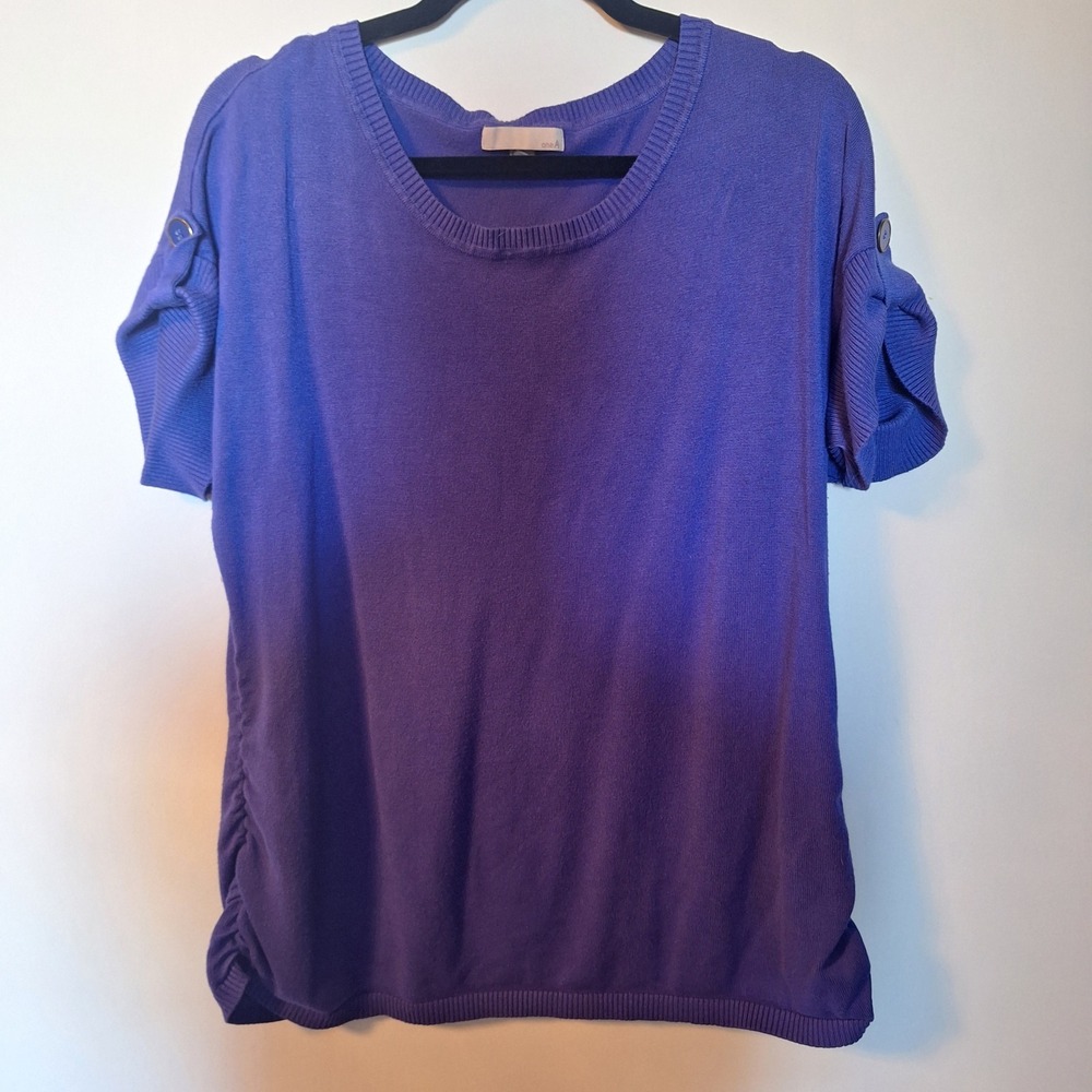 One A Purple Short Sleeve Knit Sweater Top Size XL